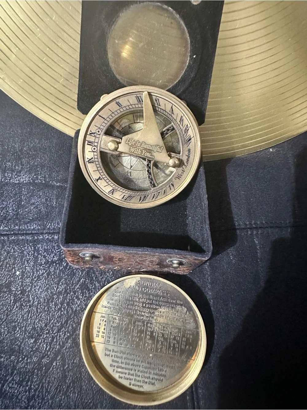 Antique style brass sundial compass